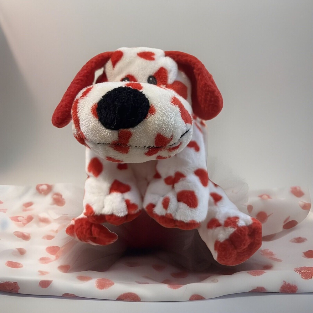 Ty Pluffies Lovey the Dog Plush White Red Hearts Valentine Stuffed Animal 9 inch